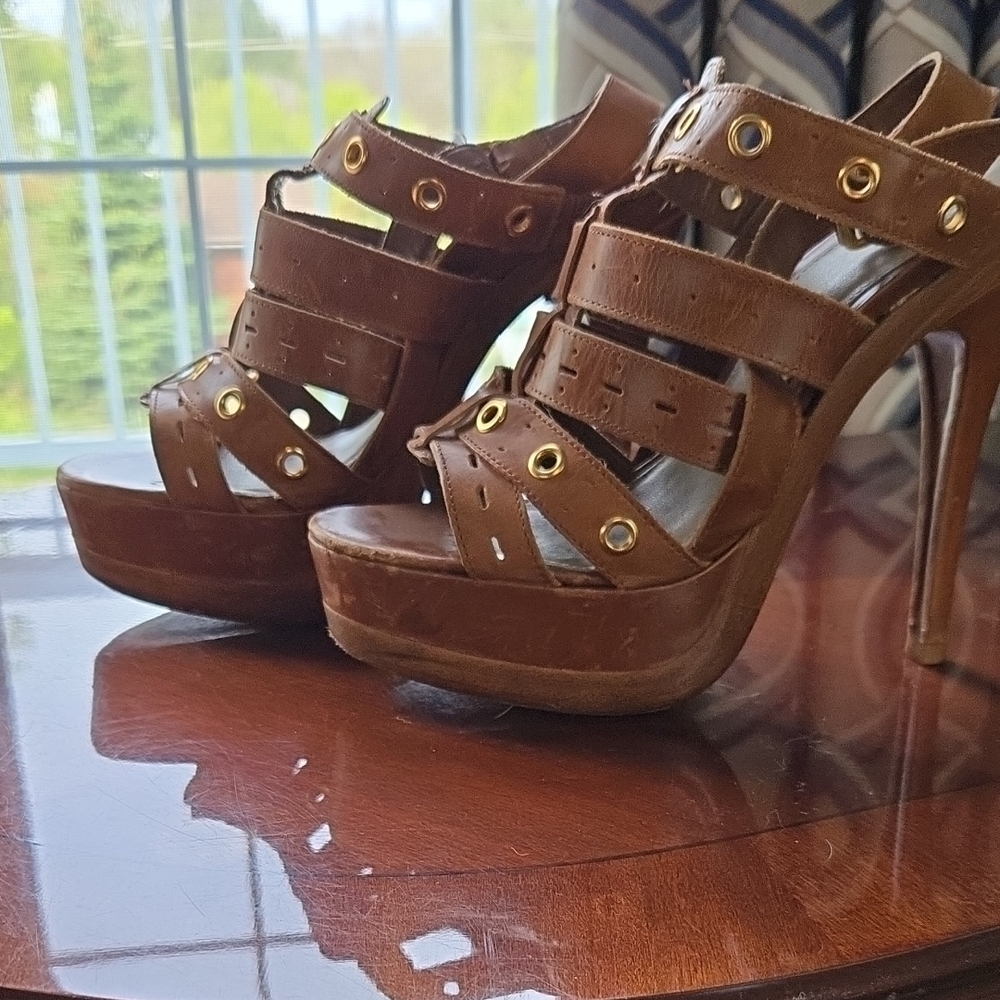 Brown Platform Heels with Strappy Design